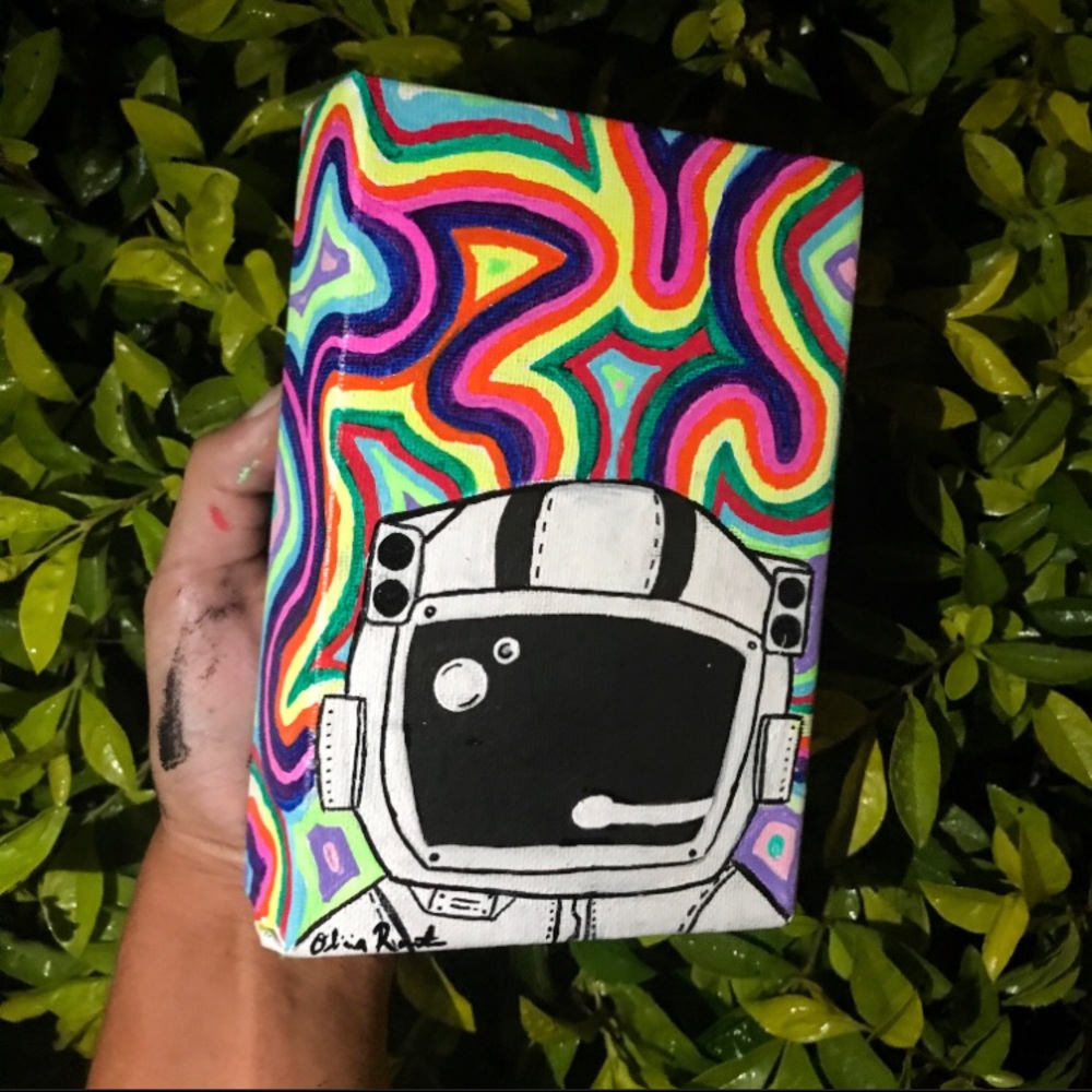 Trippy Astronaut Hand Painted Canvas